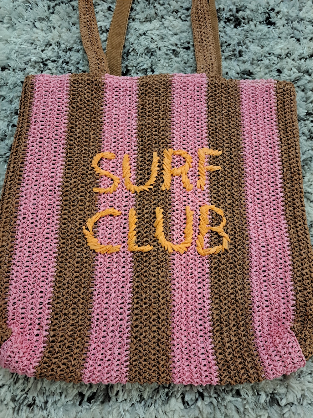 American Eagle Raffia Crochet Tote Bag - Pink & Brown - Picture 2 of 4